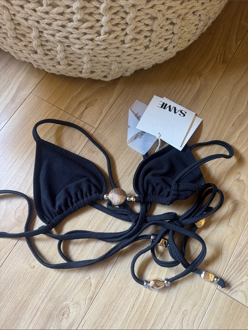 SAME Black Shell-Accent Triangle Bikini Top
